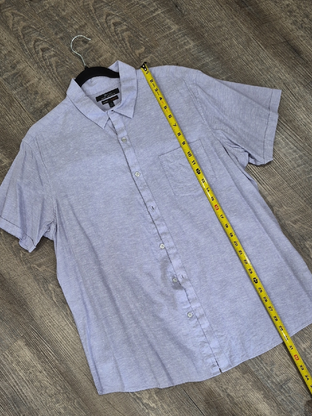 Marc Anthony Linen Lavender Short Sleeve Button-Down Shirt
